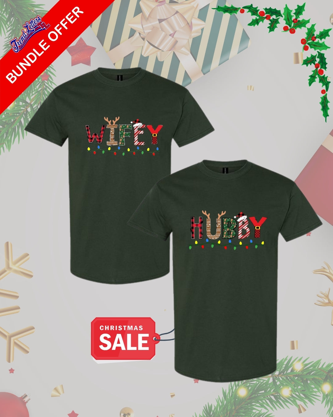 Holiday Shirt - Matching Couple Christmas Clothing – Hubby & Wifey Christmas Lights Design