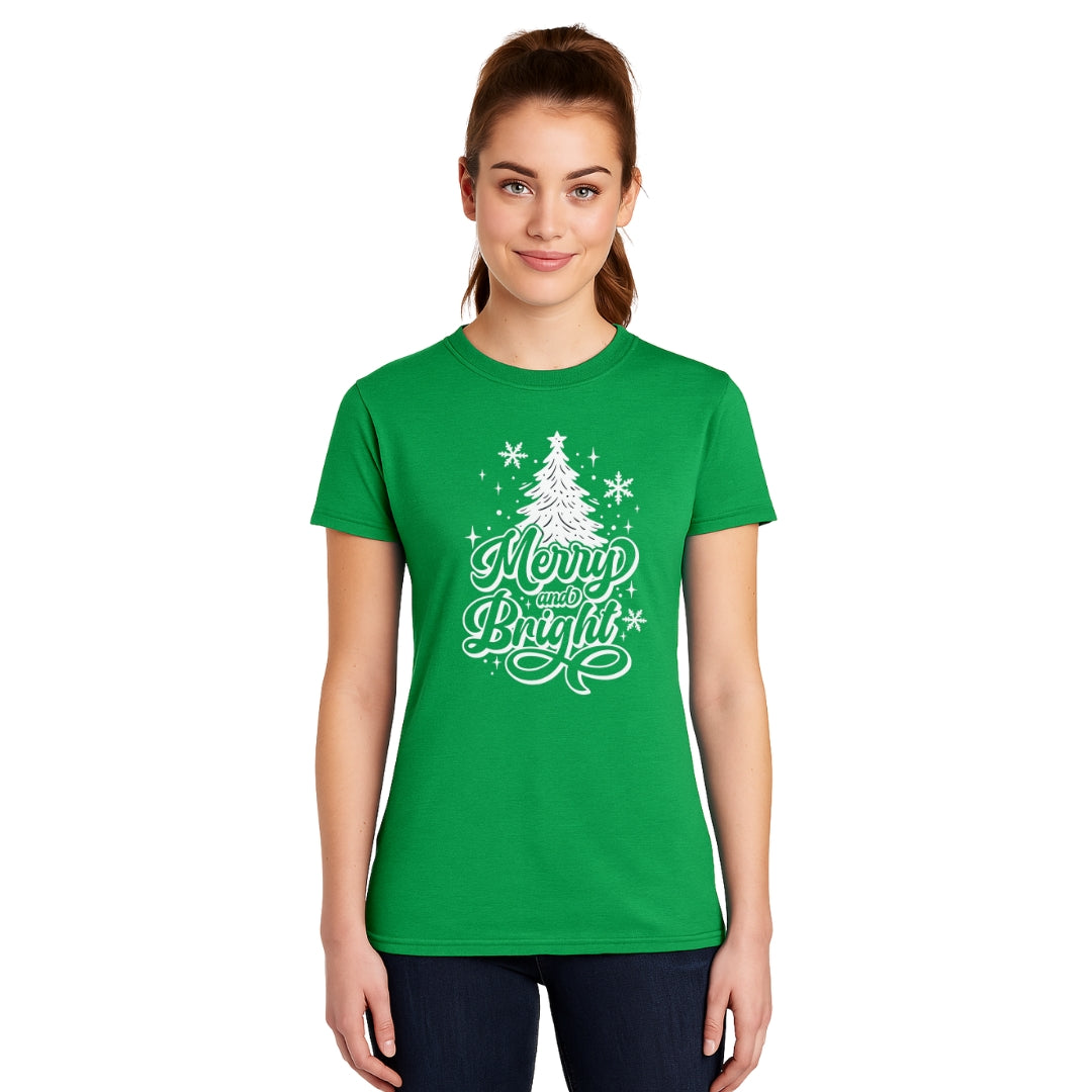 Minimalist Holiday Shirt - Merry and Bright” Christmas Tree Design