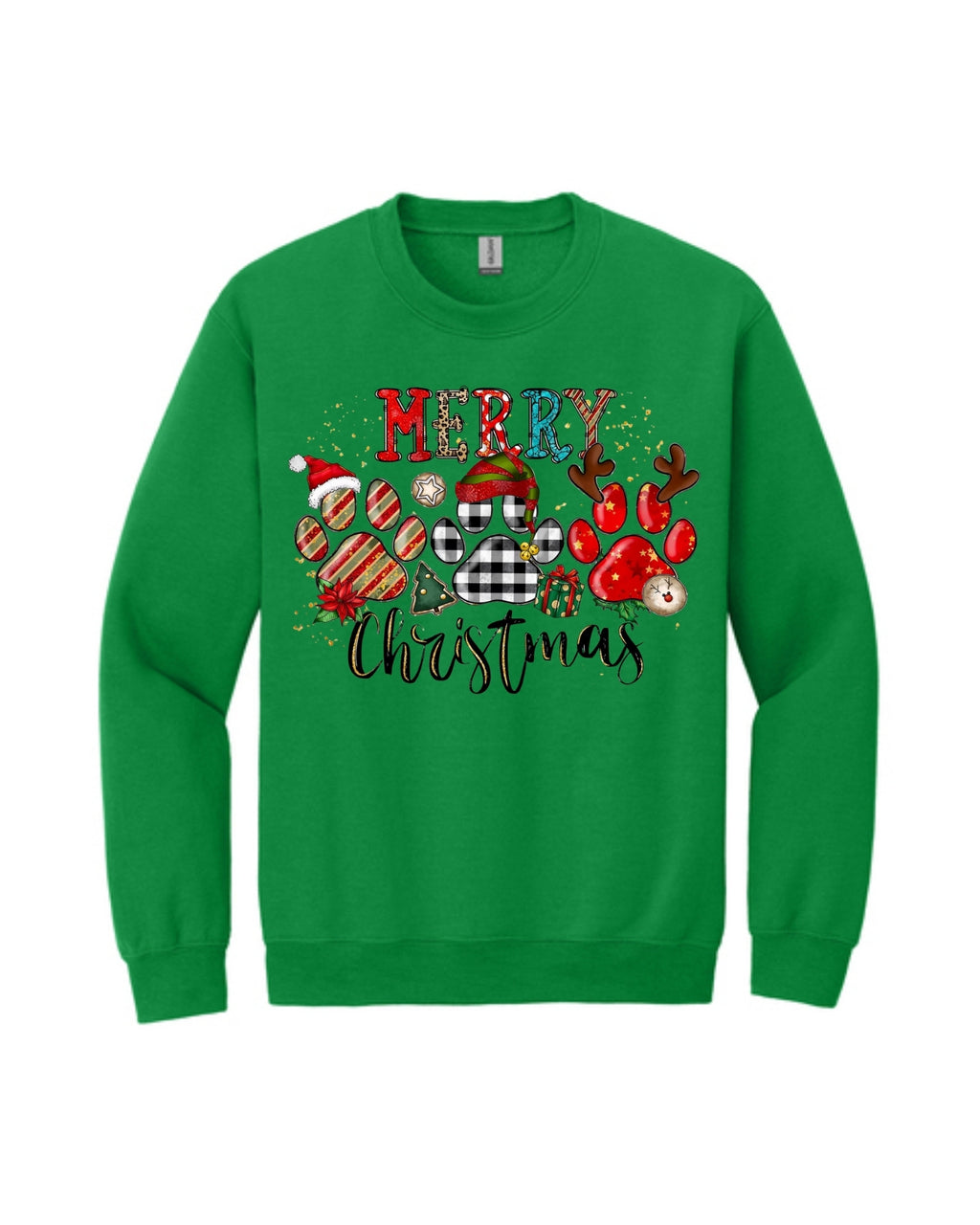 Merry Christmas Paw Print Buffalo Plaid Holiday Apparel – Cute Festive Dog Lover Design