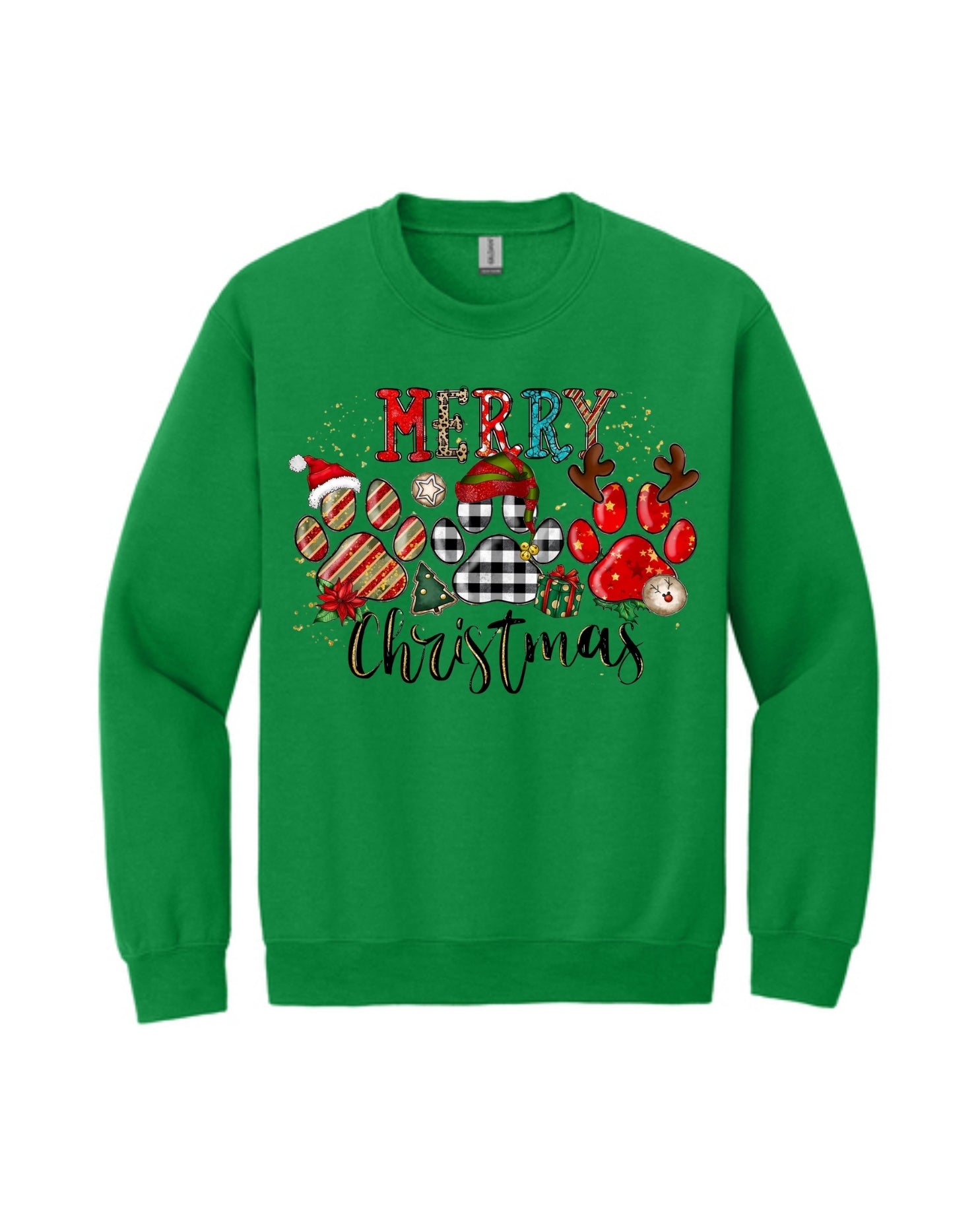 Merry Christmas Paw Print Buffalo Plaid Holiday Apparel – Cute Festive Dog Lover Design