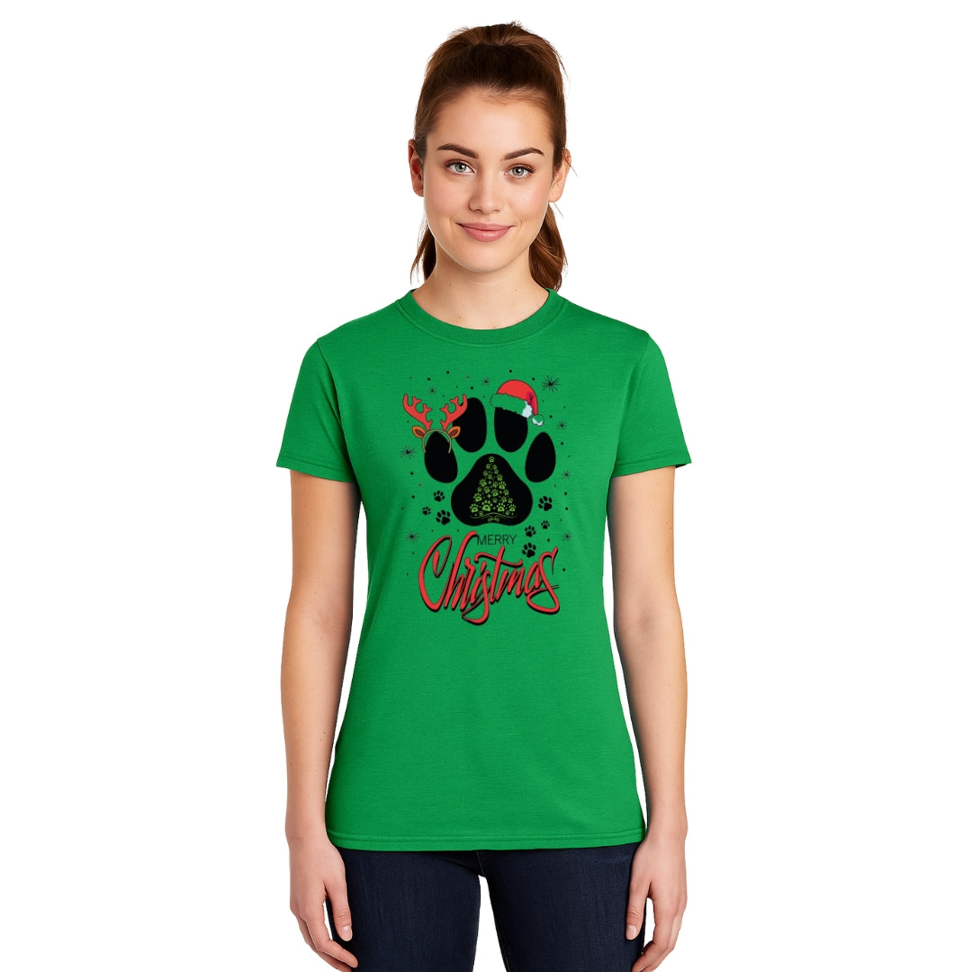 Merry & Furry Tees: Merry Christmas Paw Print Holiday Apparel – Festive Pet Lover Christmas Design