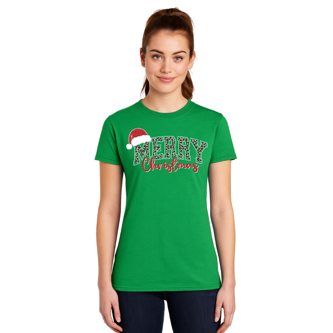 Holiday Shirt - “Merry Christmas” Leopard Santa Design