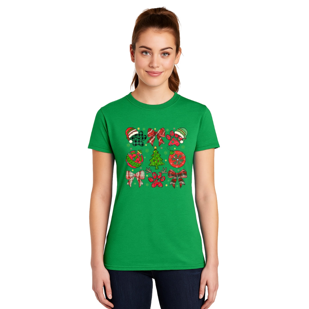Christmas Tee for Pet Parents : Paw Print Christmas Apparel – Festive Dog Lover Holiday Gift
