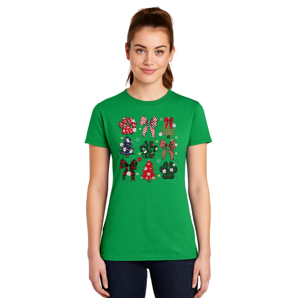 Christmas Tee for Pet Parents : Festive Paw Prints and Christmas Trees