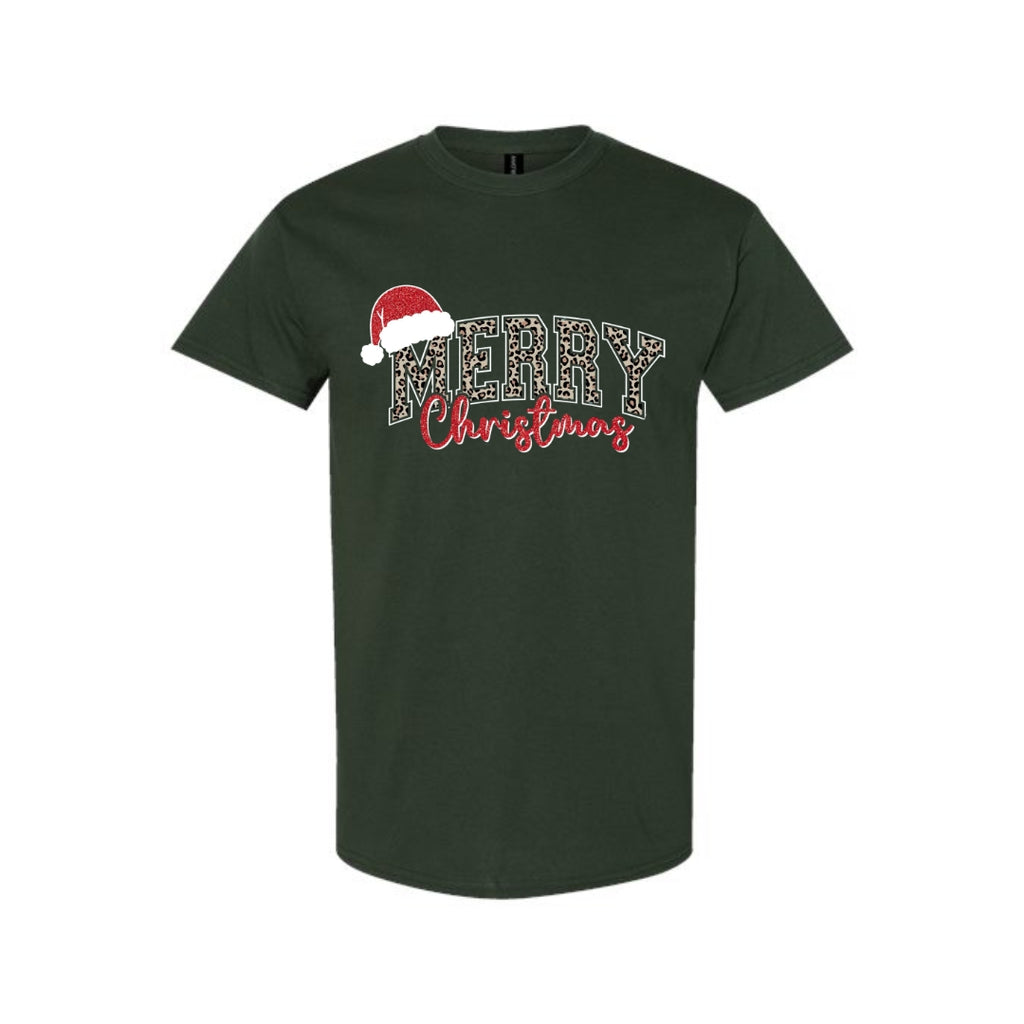 Holiday Shirt - “Merry Christmas” Leopard Santa Design
