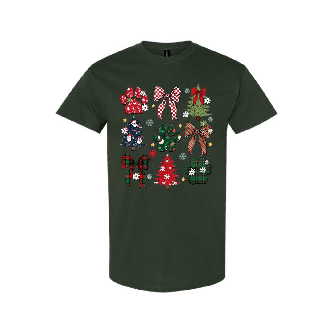 Christmas Tee for Pet Parents : Festive Paw Prints and Christmas Trees
