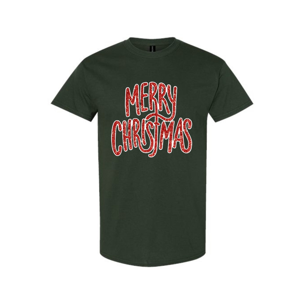 Minimalist Holiday Shirt - “Merry Christmas” Glitter Script Design