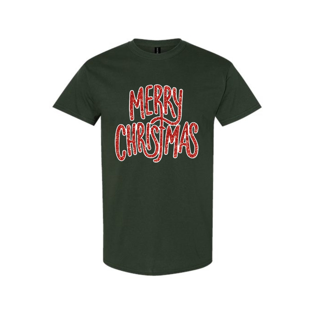 Minimalist Holiday Shirt - “Merry Christmas” Glitter Script Design