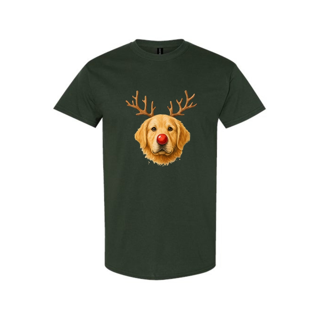 Merry & Furry Tees:Reindeer Golden Retriever Christmas Design – Cute Holiday Dog Graphic