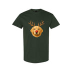 Merry & Furry Tees:Reindeer Golden Retriever Christmas Design – Cute Holiday Dog Graphic