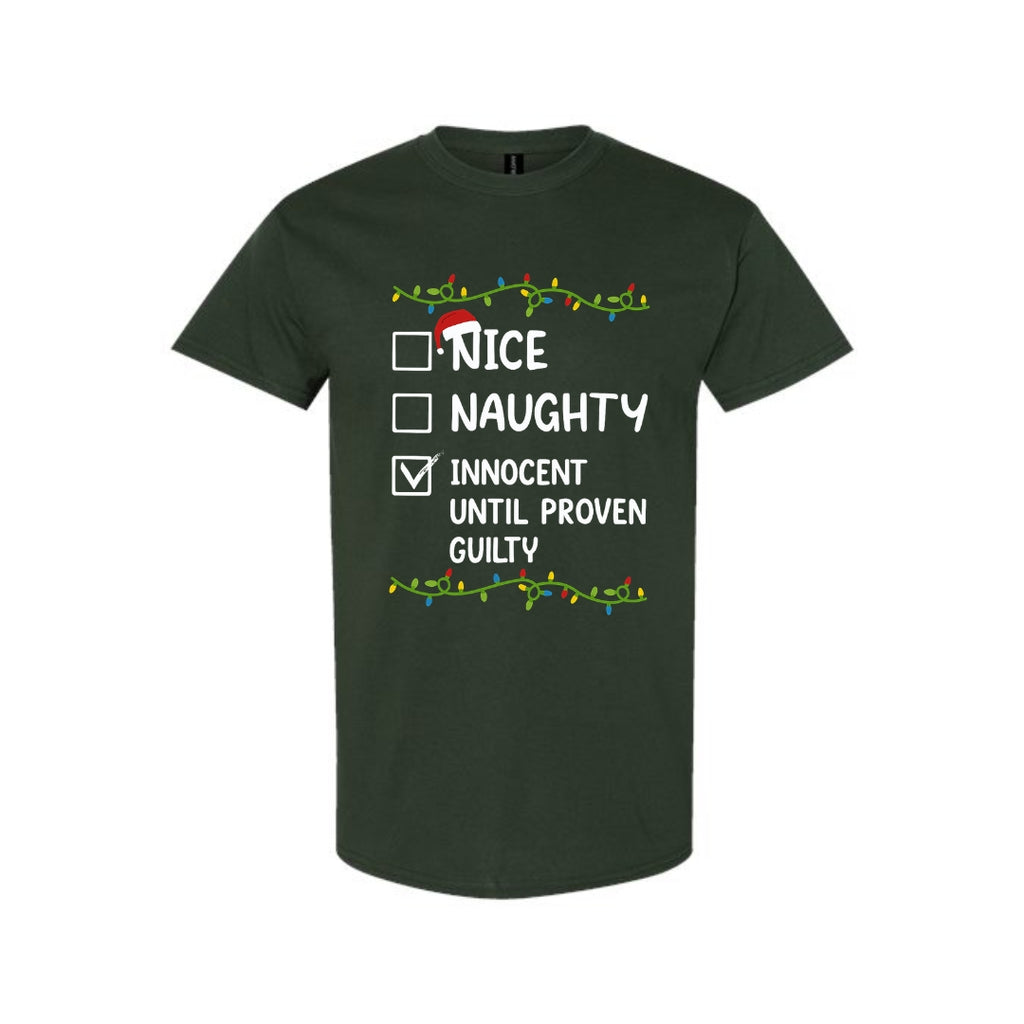 FUNNY HOLIDAY SHIRT: Innocent Until Proven Guilty
