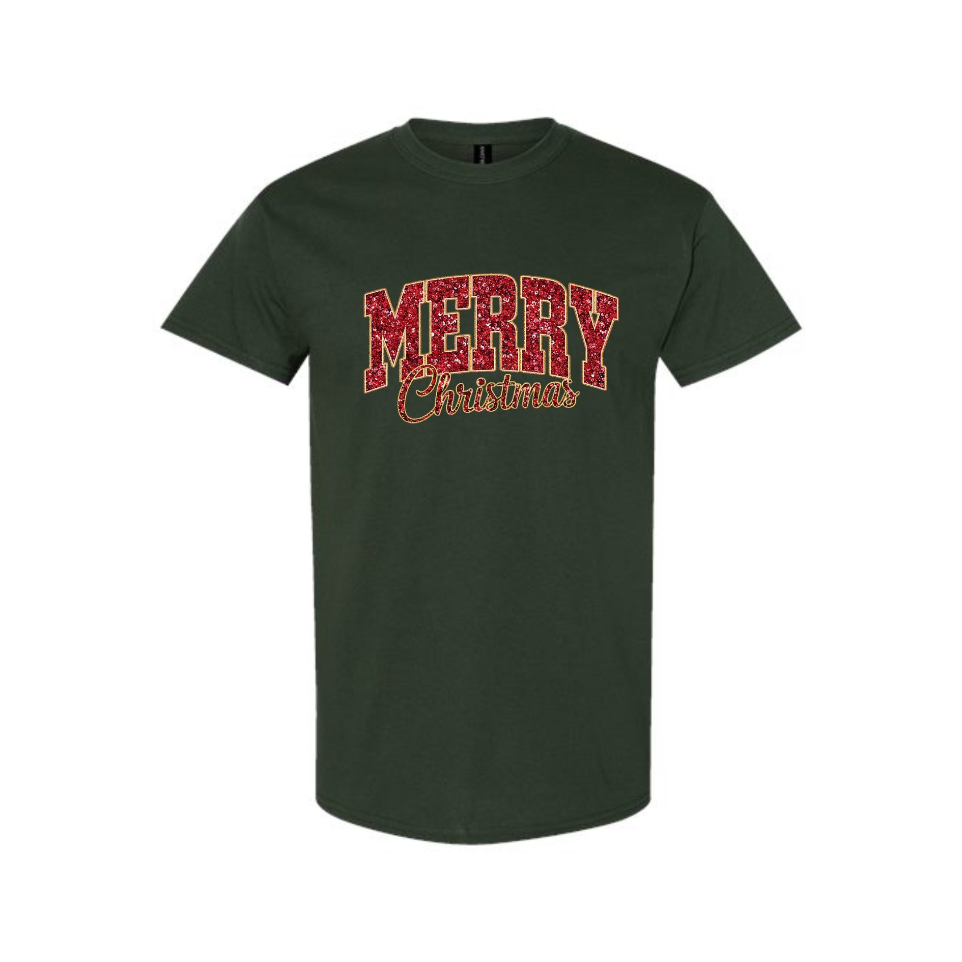 Minimalist Holiday Shirt - “Merry Christmas” Glitter Varsity Design
