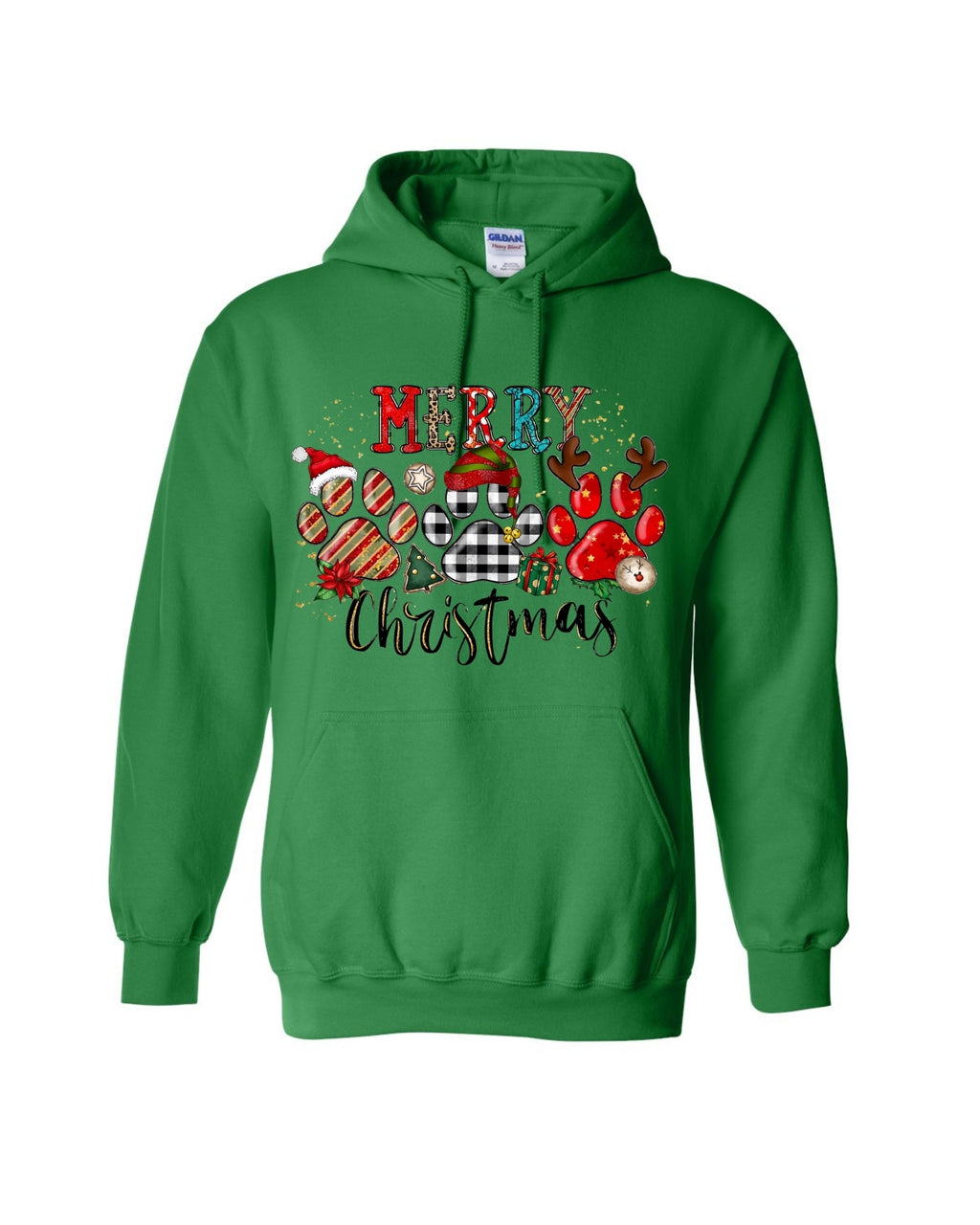 Merry Christmas Paw Print Buffalo Plaid Holiday Apparel – Cute Festive Dog Lover Design