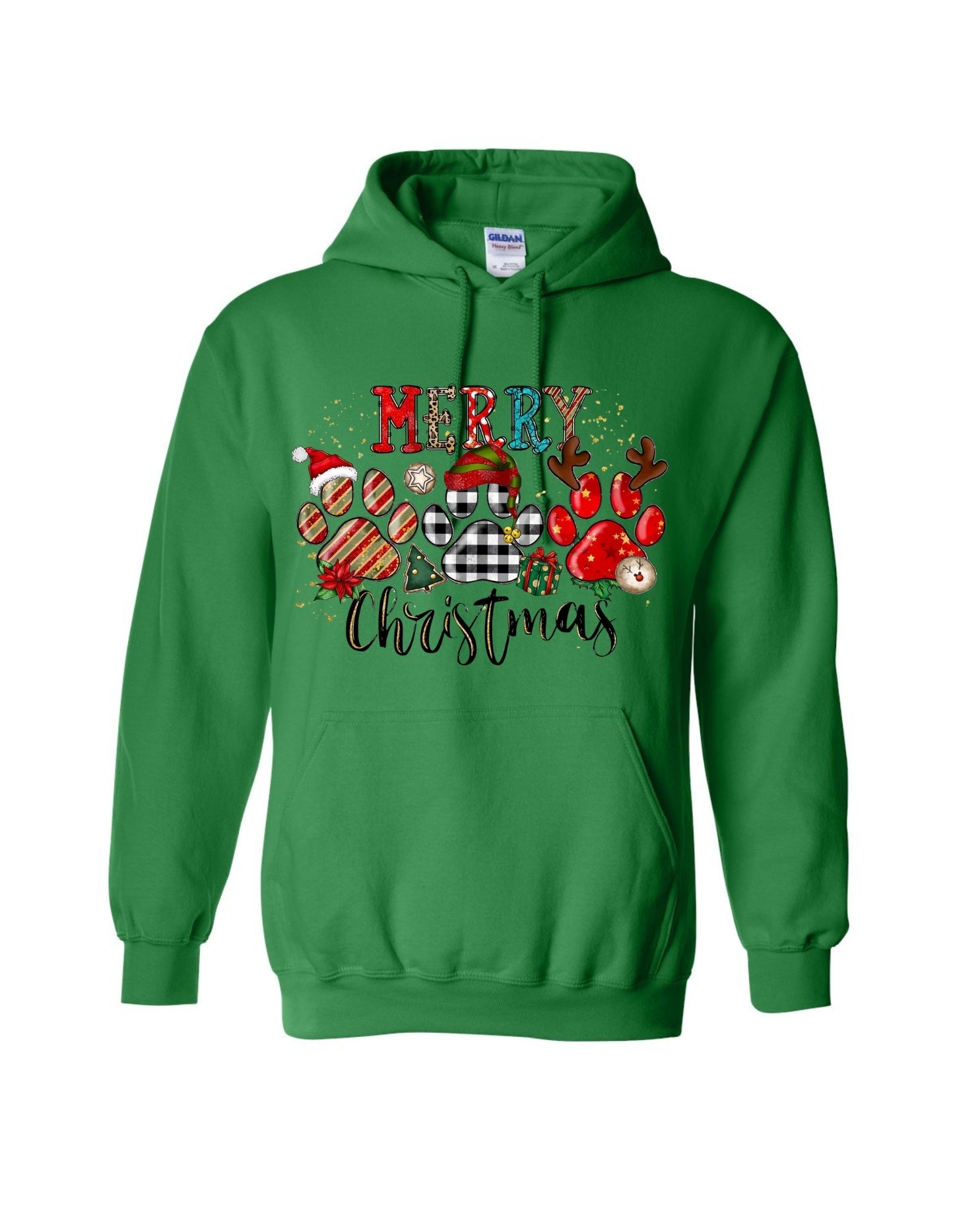 Merry Christmas Paw Print Buffalo Plaid Holiday Apparel – Cute Festive Dog Lover Design