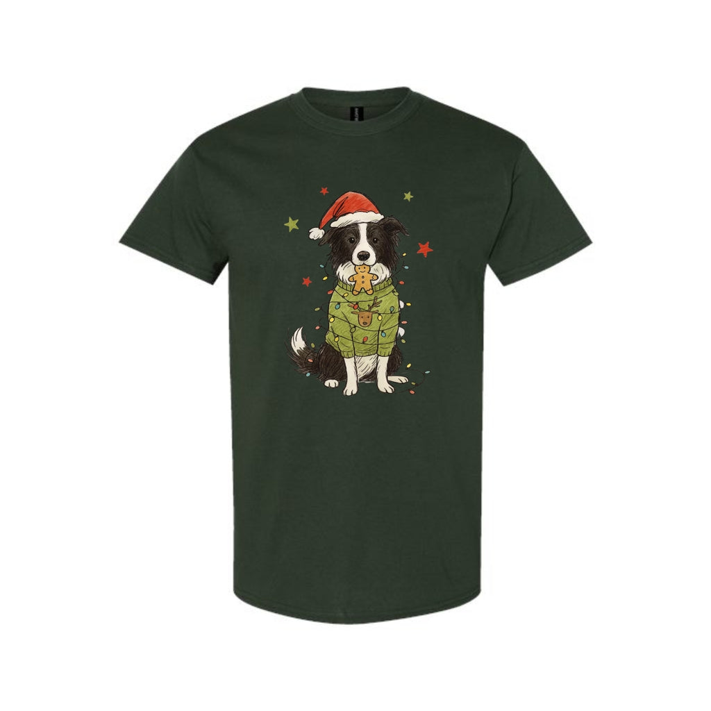 Merry & Furry Tees: Border Collie Christmas Lights Design – Cute Holiday Dog Lover Gift