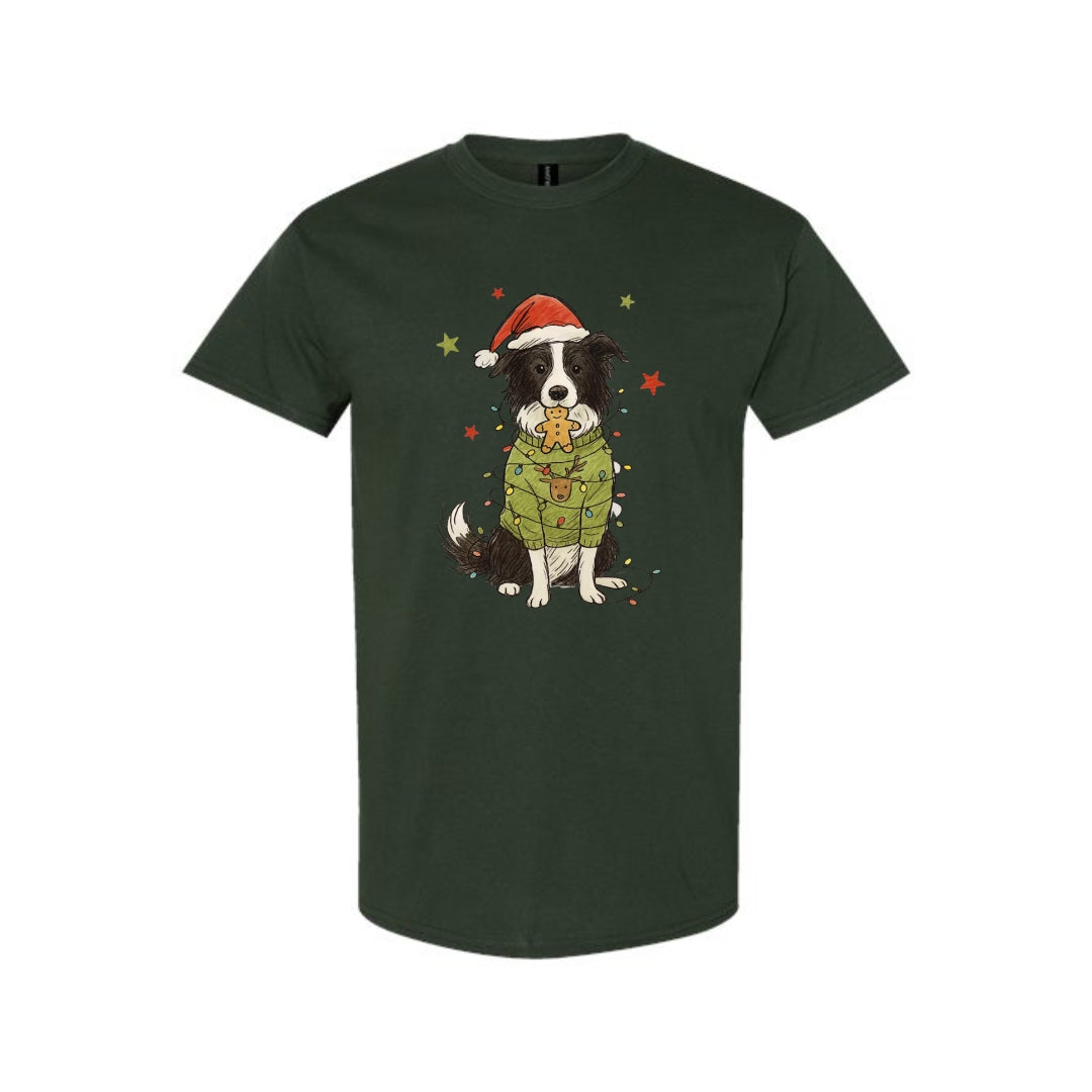 Merry & Furry Tees: Border Collie Christmas Lights Design – Cute Holiday Dog Lover Gift
