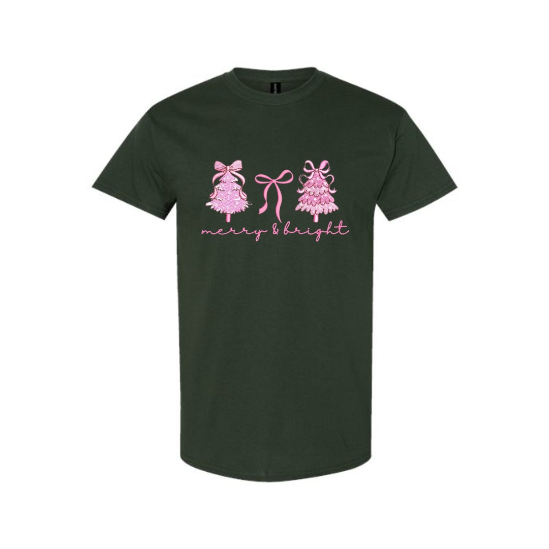 Holiday Shirt - Merry & Bright Pink Christmas Graphic