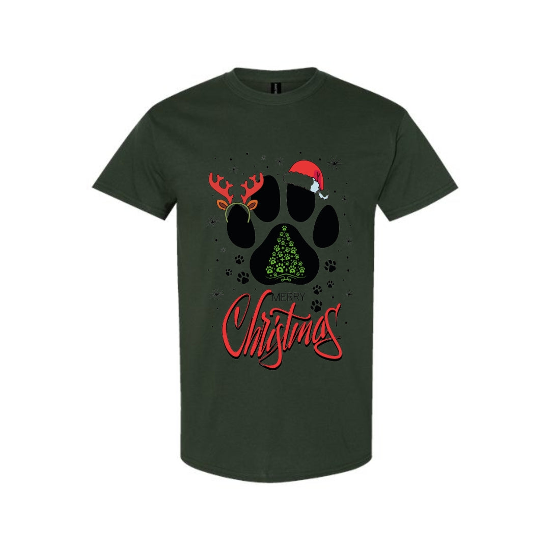 Merry & Furry Tees: Merry Christmas Paw Print Holiday Apparel – Festive Pet Lover Christmas Design