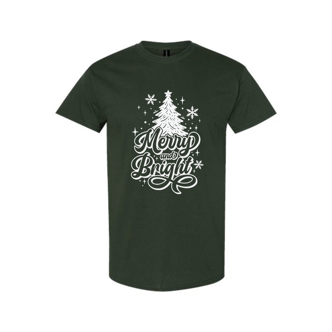 Minimalist Holiday Shirt - Merry and Bright” Christmas Tree Design