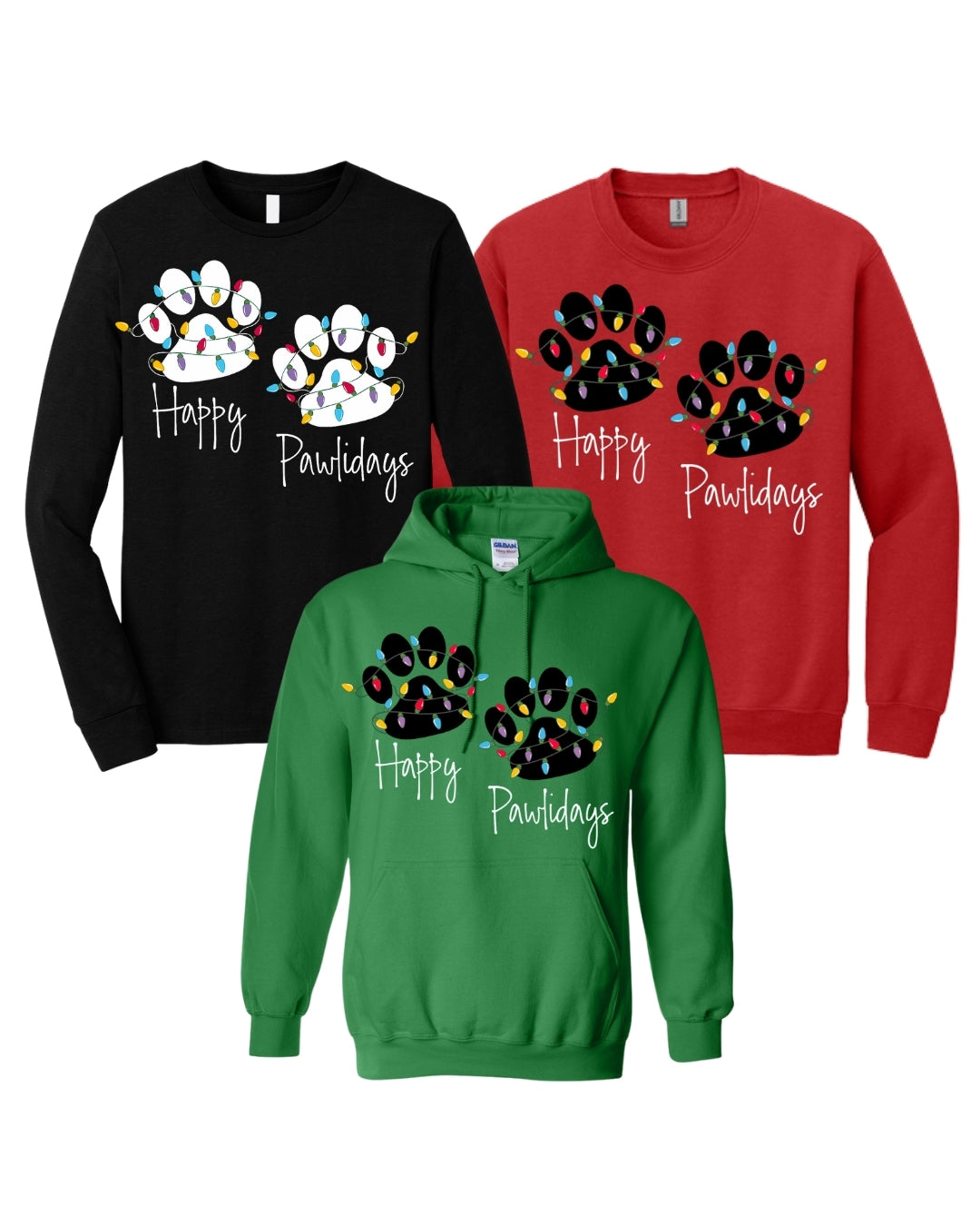 “Happy Pawlidays Festive Paw Print Lights Design”
