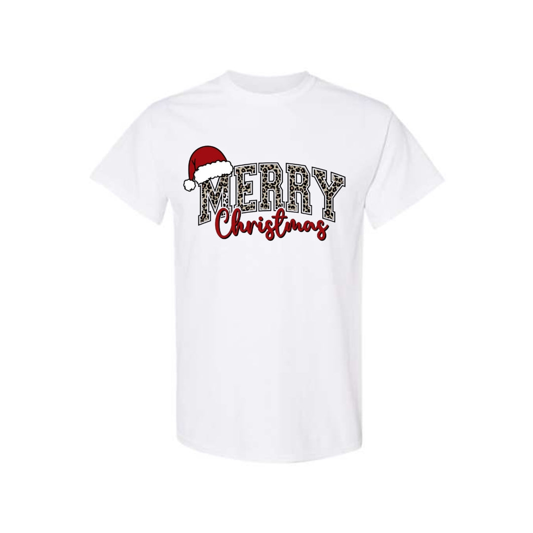 Holiday Shirt - “Merry Christmas” Leopard Santa Design