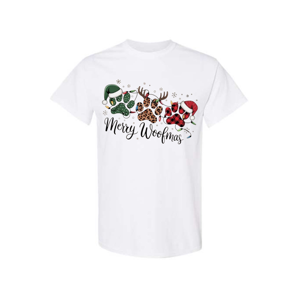 Christmas Tee for Pet Parents : Merry Woofmas Paw Print Apparel – Festive Dog Lover Christmas Gift