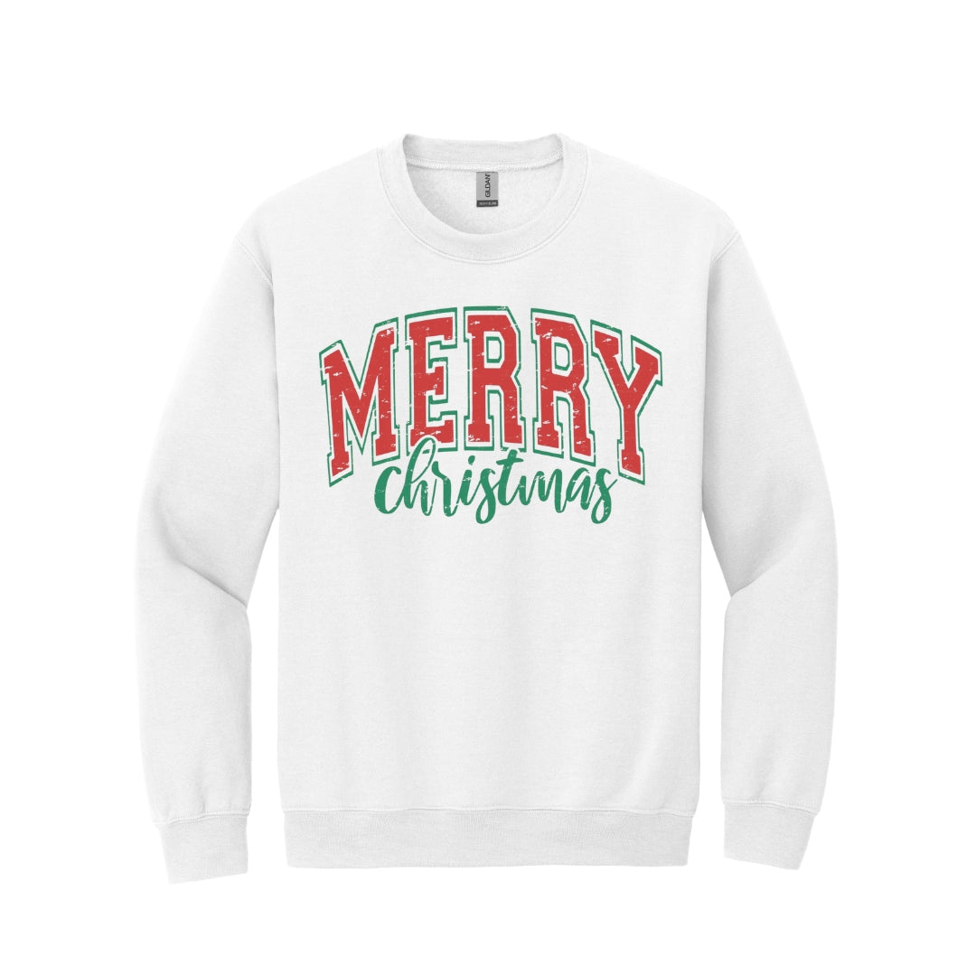Holiday Crewneck Sweatshirt-“Merry Christmas” Bold Letter Design