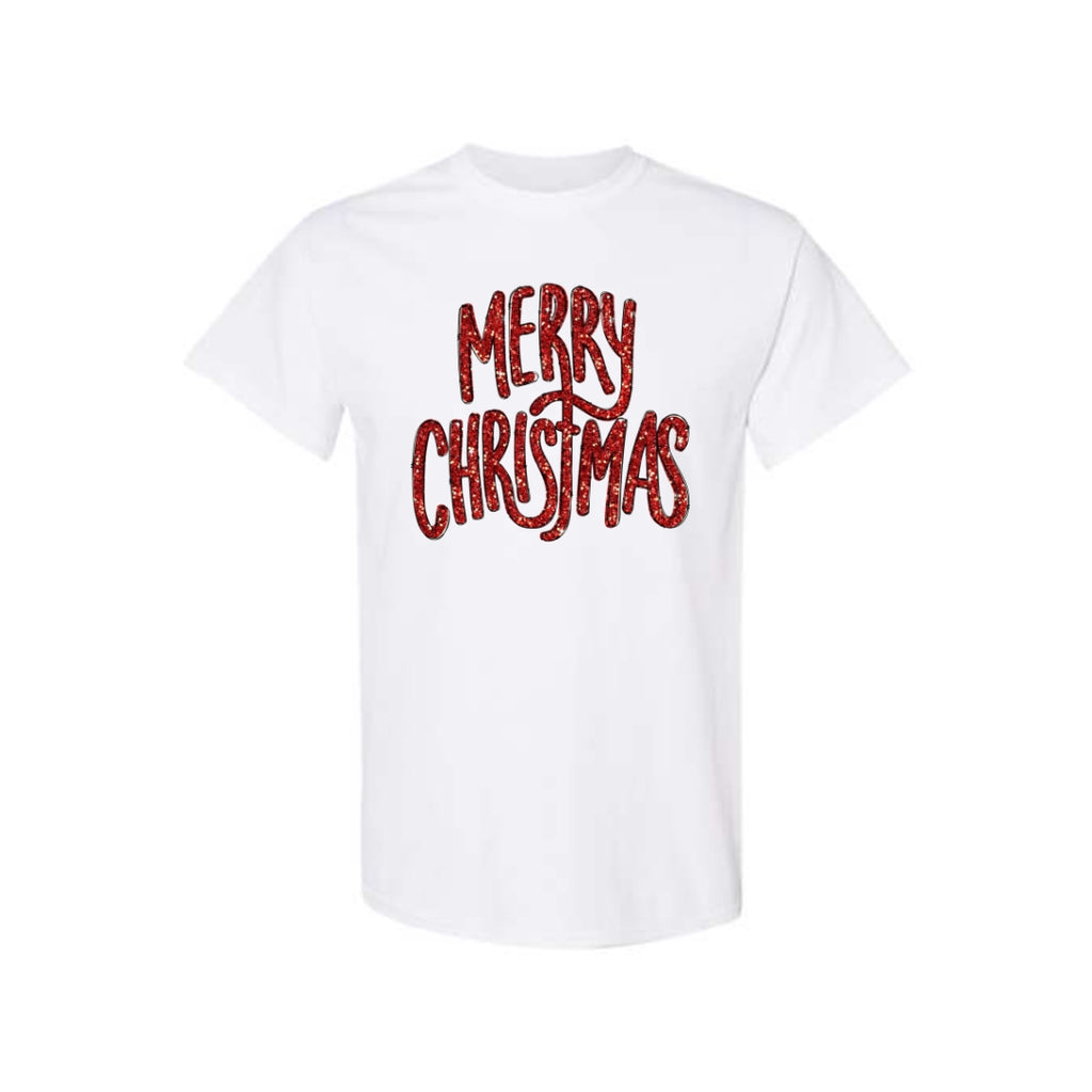 Minimalist Holiday Shirt - “Merry Christmas” Glitter Script Design