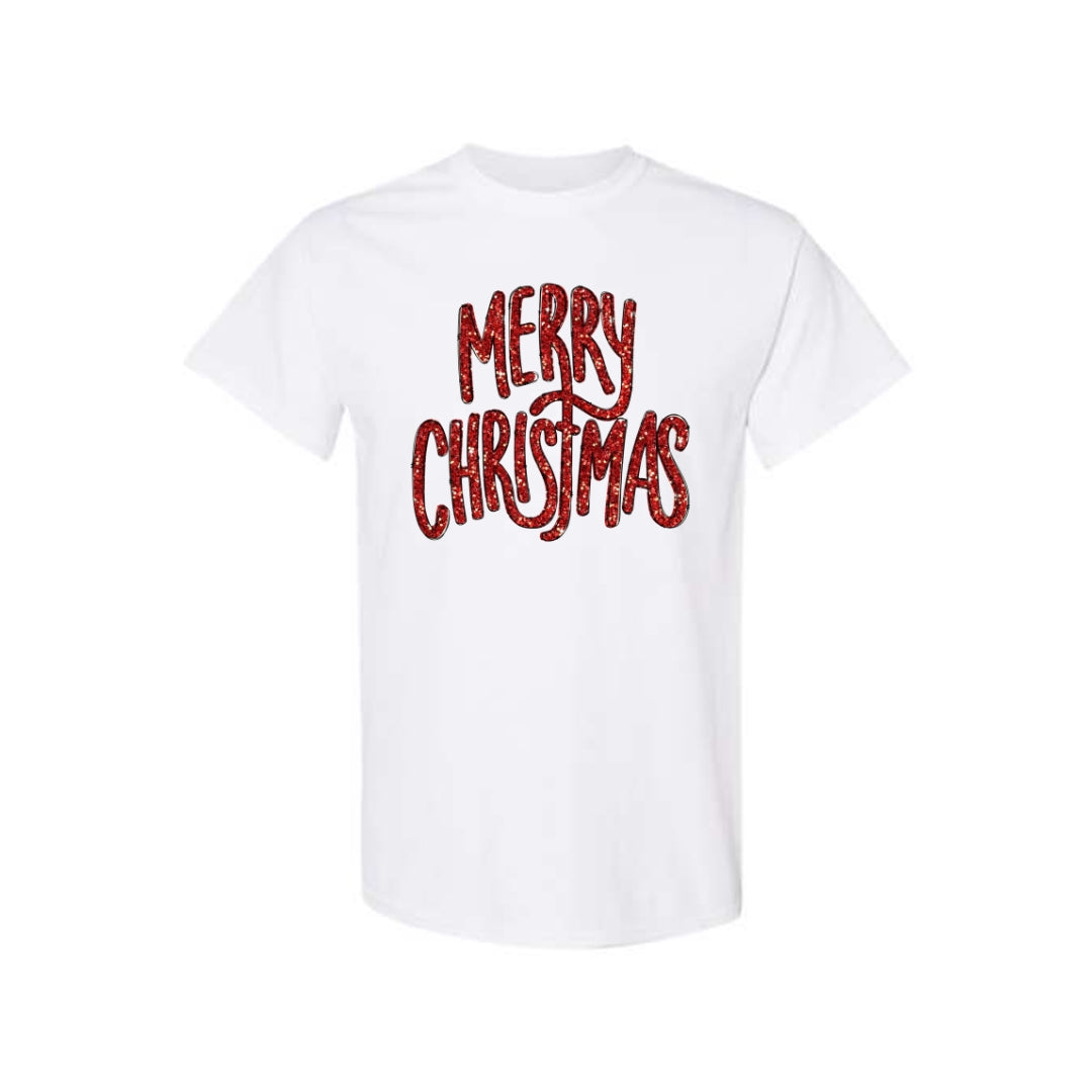 Minimalist Holiday Shirt - “Merry Christmas” Glitter Script Design