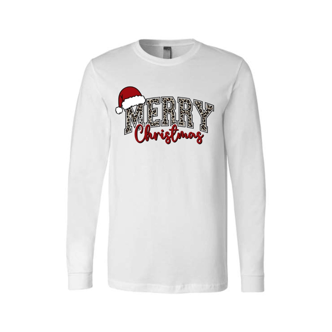 Holiday Long Sleeves-“Merry Christmas” Leopard Santa Design