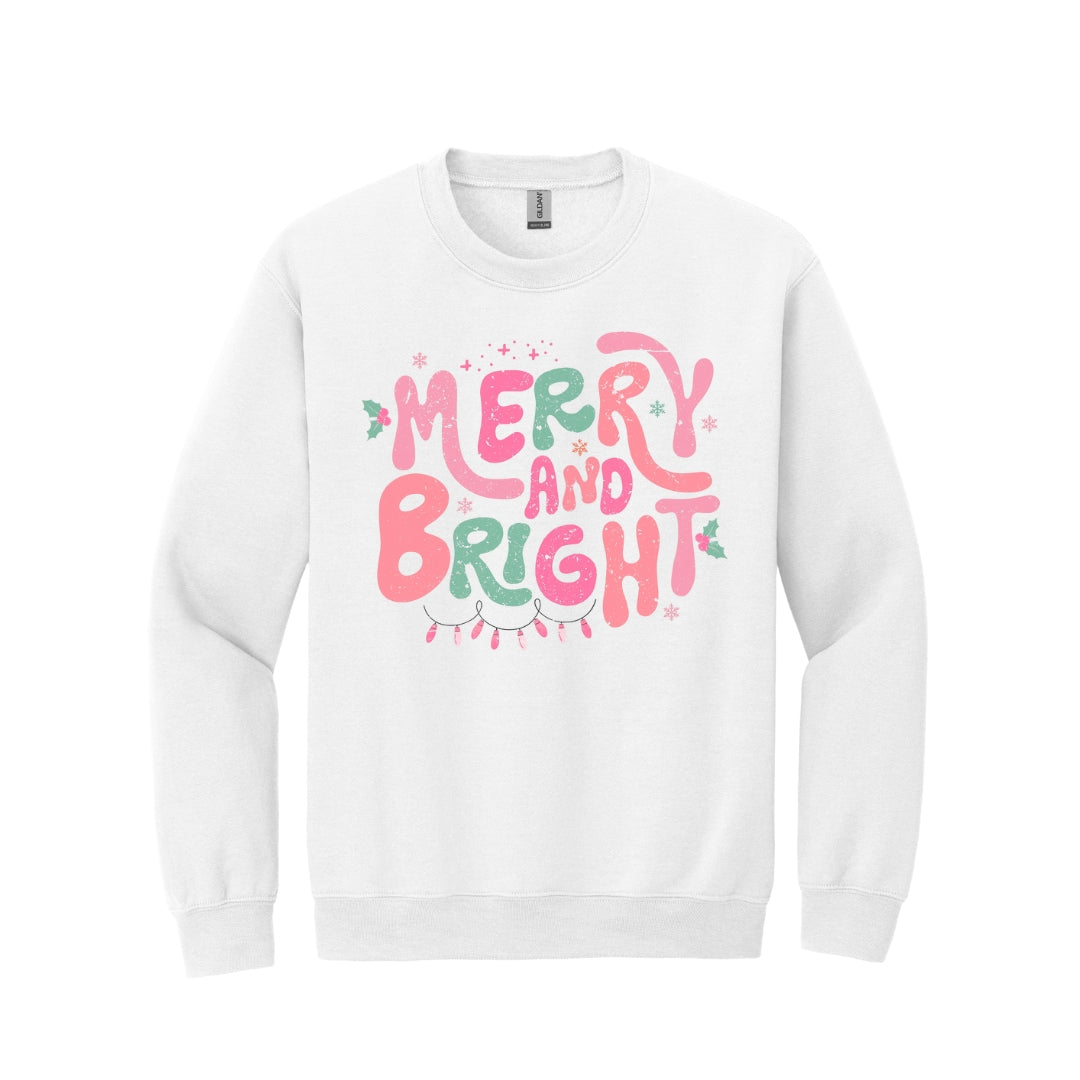 Holiday Crewneck Sweatshirt-  Merry and Bright Pastel Christmas Graphic