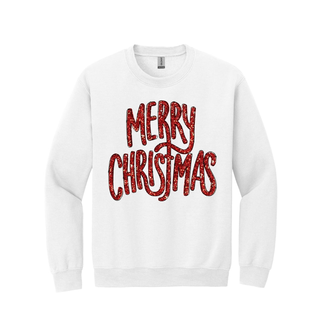 Holiday Crewneck Sweatshirt-“Merry Christmas” Glitter Script Design