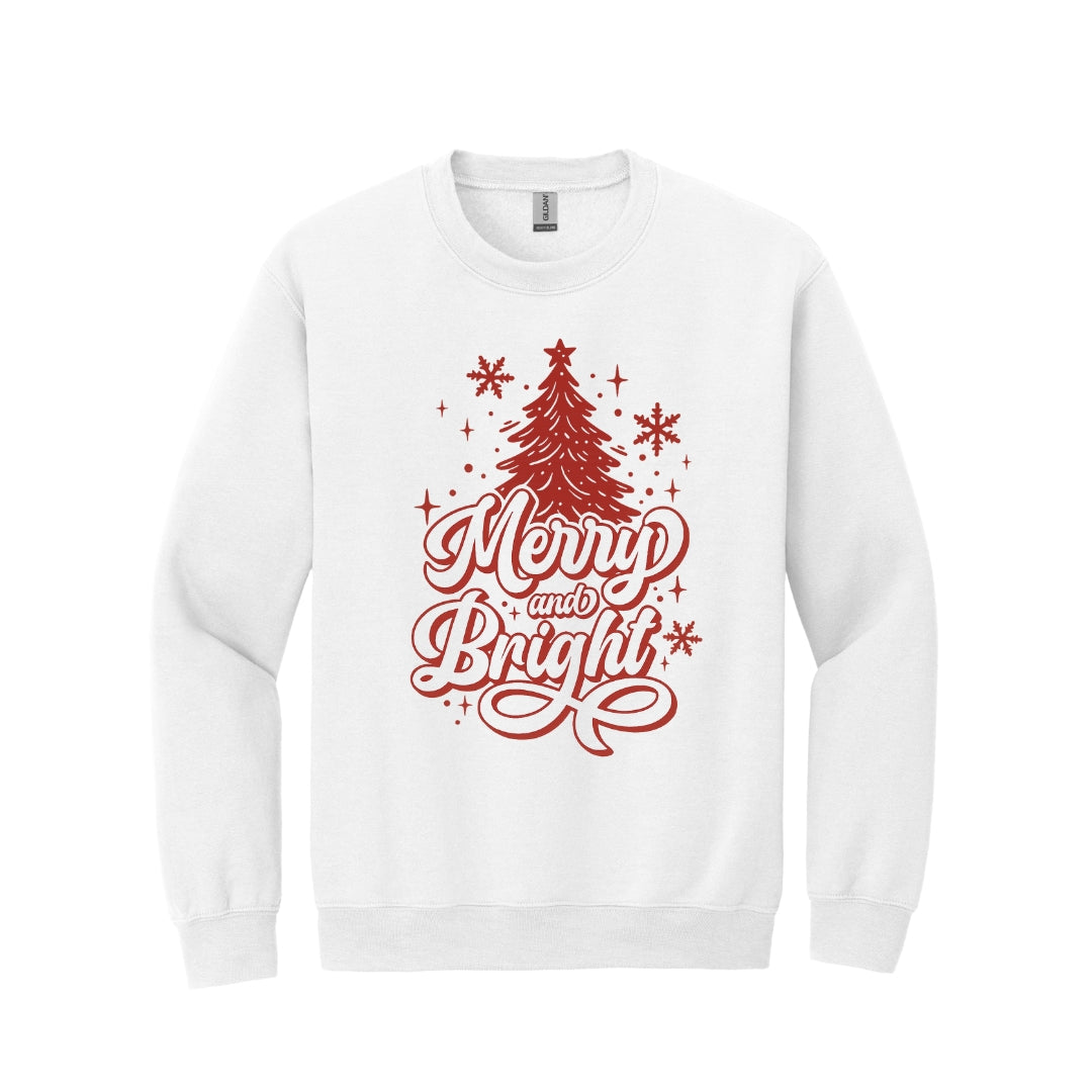 Holiday Crewneck Sweatshirt-“Merry and Bright” Christmas Tree Design