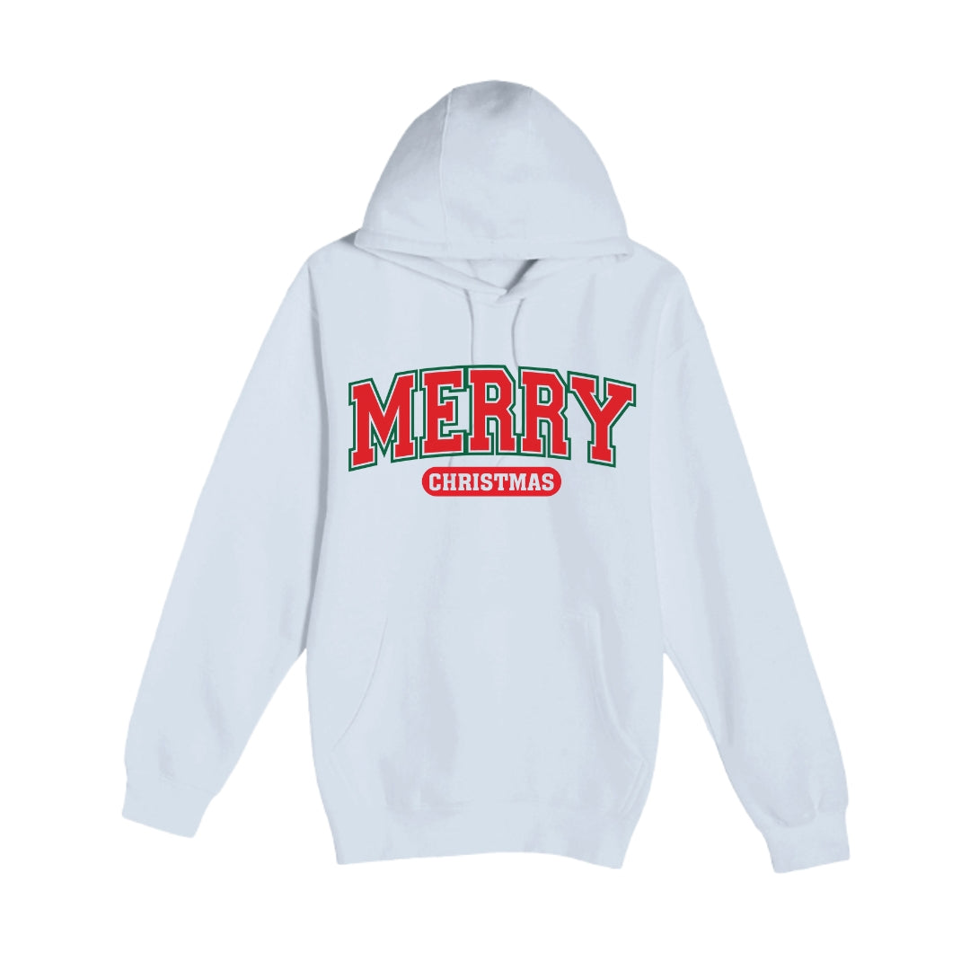 HOLIDAY HOODIE-“Merry Christmas” Holiday Apparel – Classic Varsity Style Christmas Design