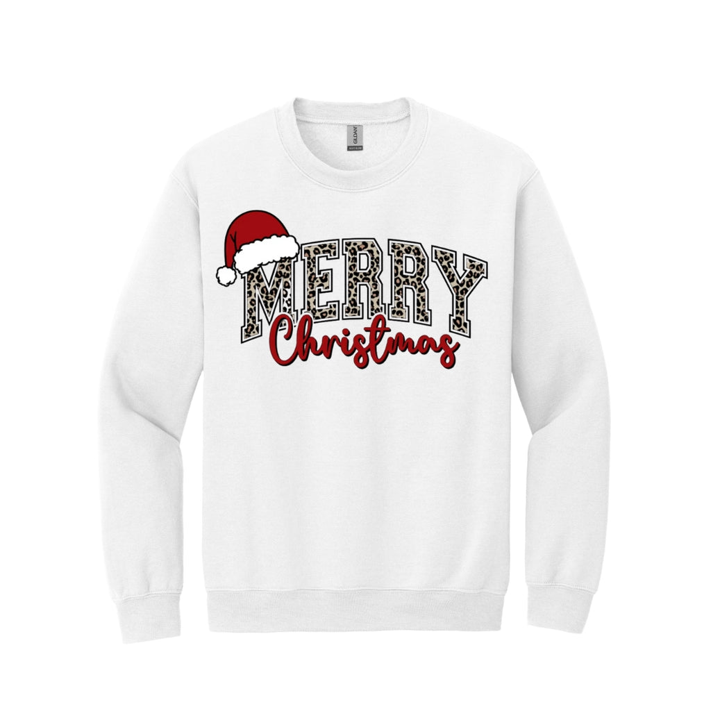Holiday Crewneck Sweatshirt- “Merry Christmas” Leopard Santa Design