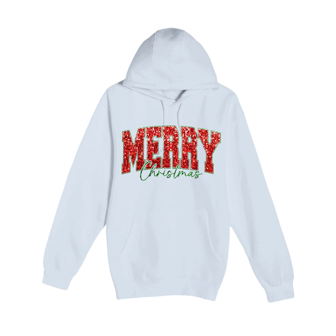 HOLIDAY HOODIE-“Merry Christmas” Glitter Varsity Design