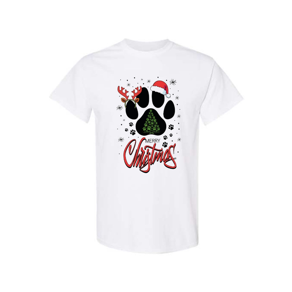 Merry & Furry Tees: Merry Christmas Paw Print Holiday Apparel – Festive Pet Lover Christmas Design
