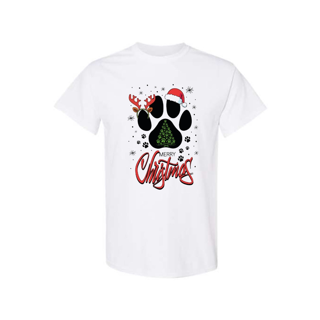 Merry & Furry Tees: Merry Christmas Paw Print Holiday Apparel – Festive Pet Lover Christmas Design