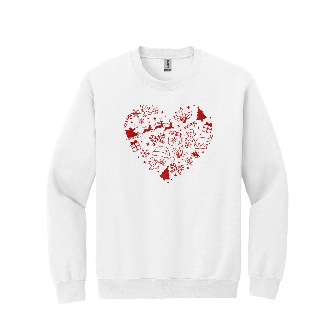 Holiday Crewneck Sweatshirt-Festive Heart Christmas Icons