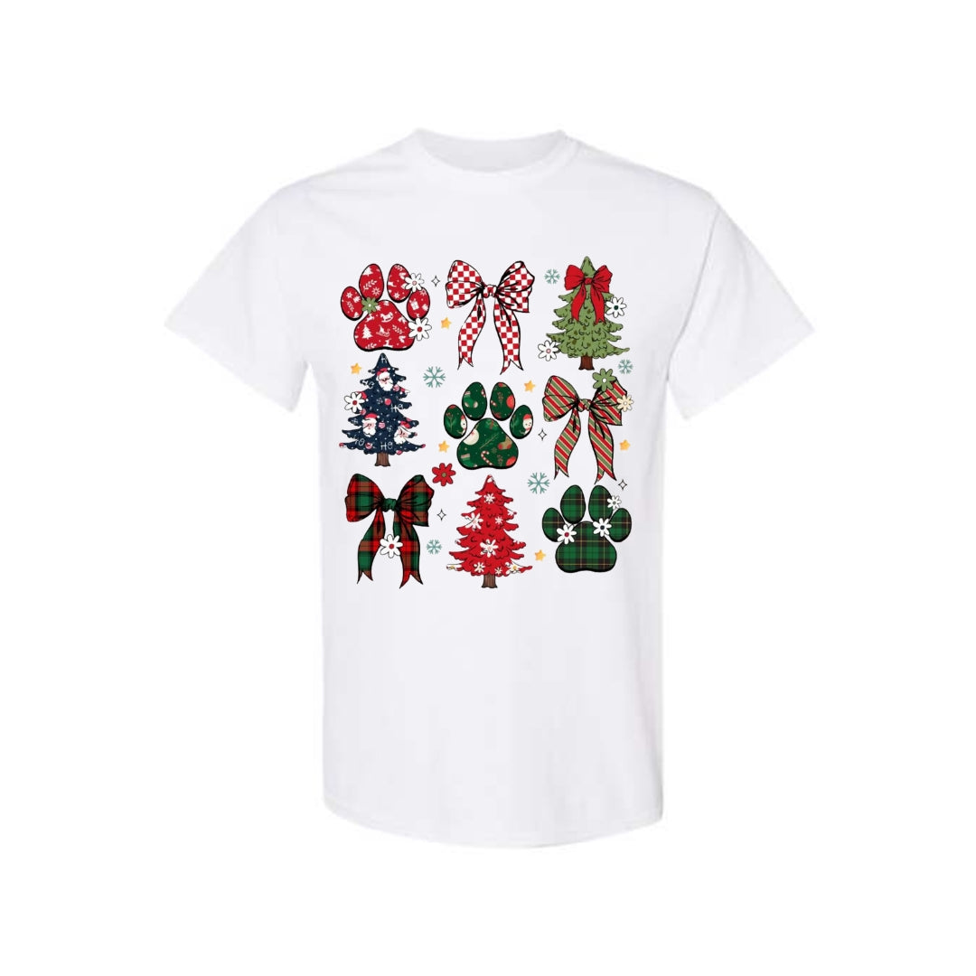 Christmas Tee for Pet Parents : Festive Paw Prints and Christmas Trees