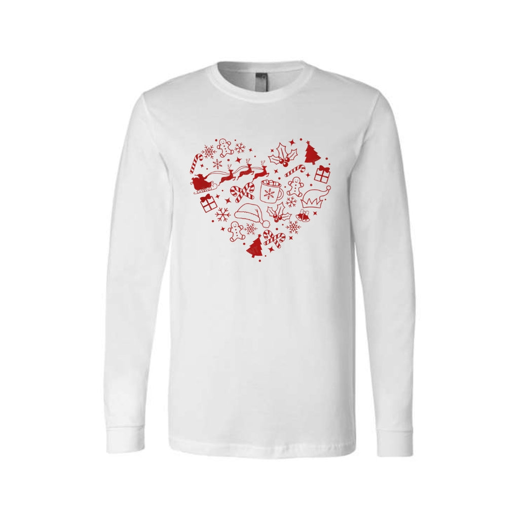 Minimalist Holiday Long Sleeves- Festive Heart Christmas Icons