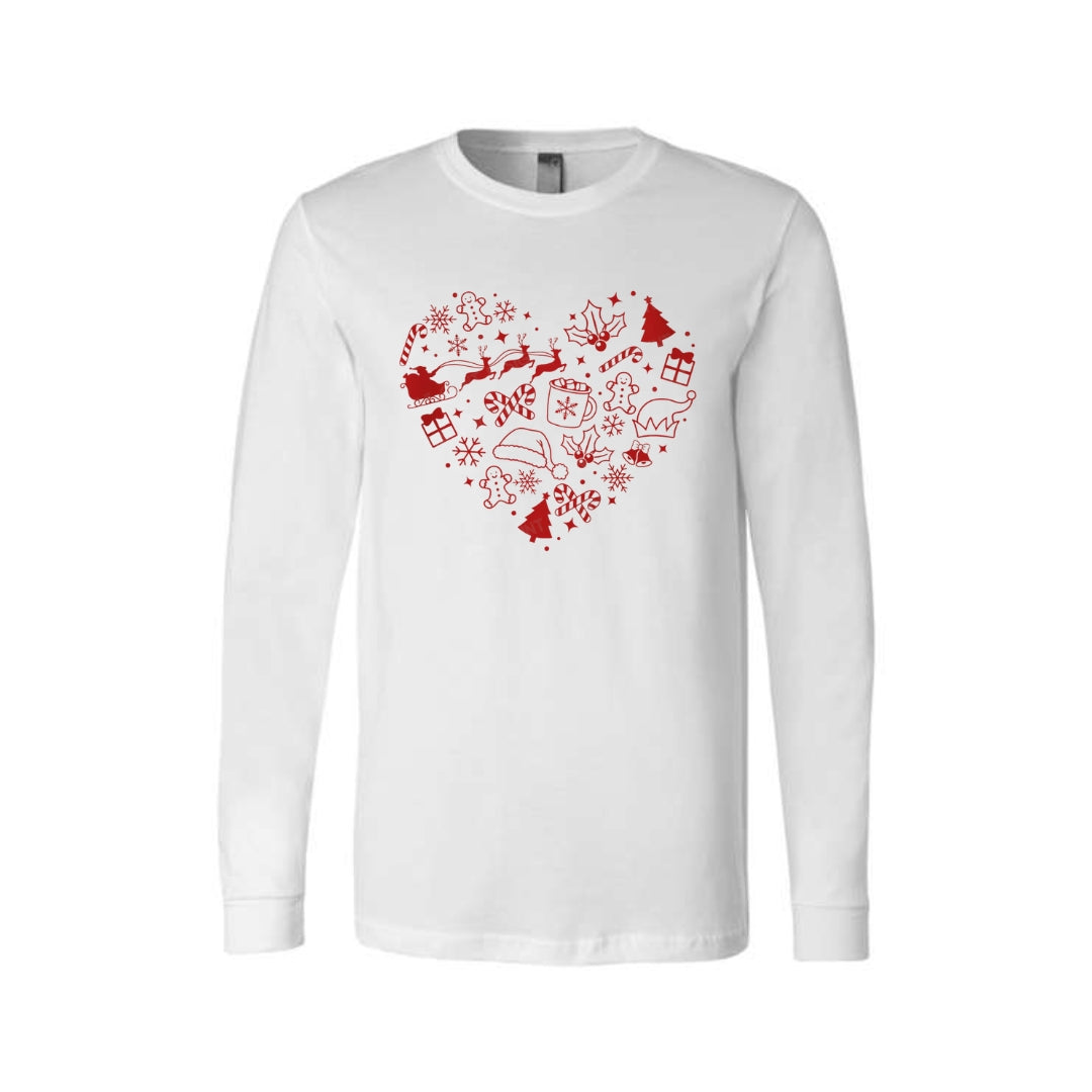 Minimalist Holiday Long Sleeves- Festive Heart Christmas Icons