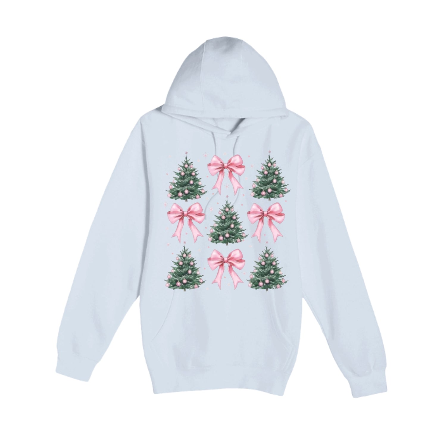HOLIDAY HOODIE-Pink Bow Christmas Trees Graphic
