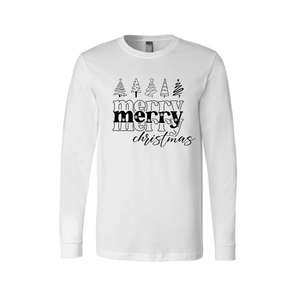 Minimalist Holiday Long Sleeves-Merry Merry Christmas Graphic Tee