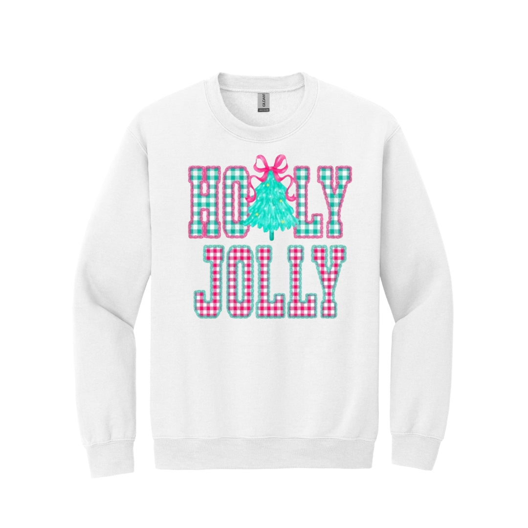 Holiday Crewneck Sweatshirt-Holly Jolly Gingham Christmas