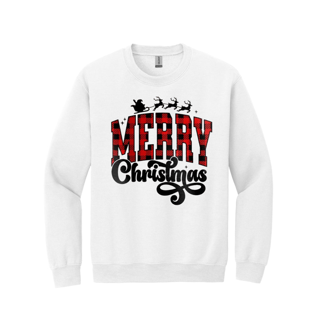 Holiday Crewneck Sweatshirt- Merry Christmas Buffalo Plaid Graphic