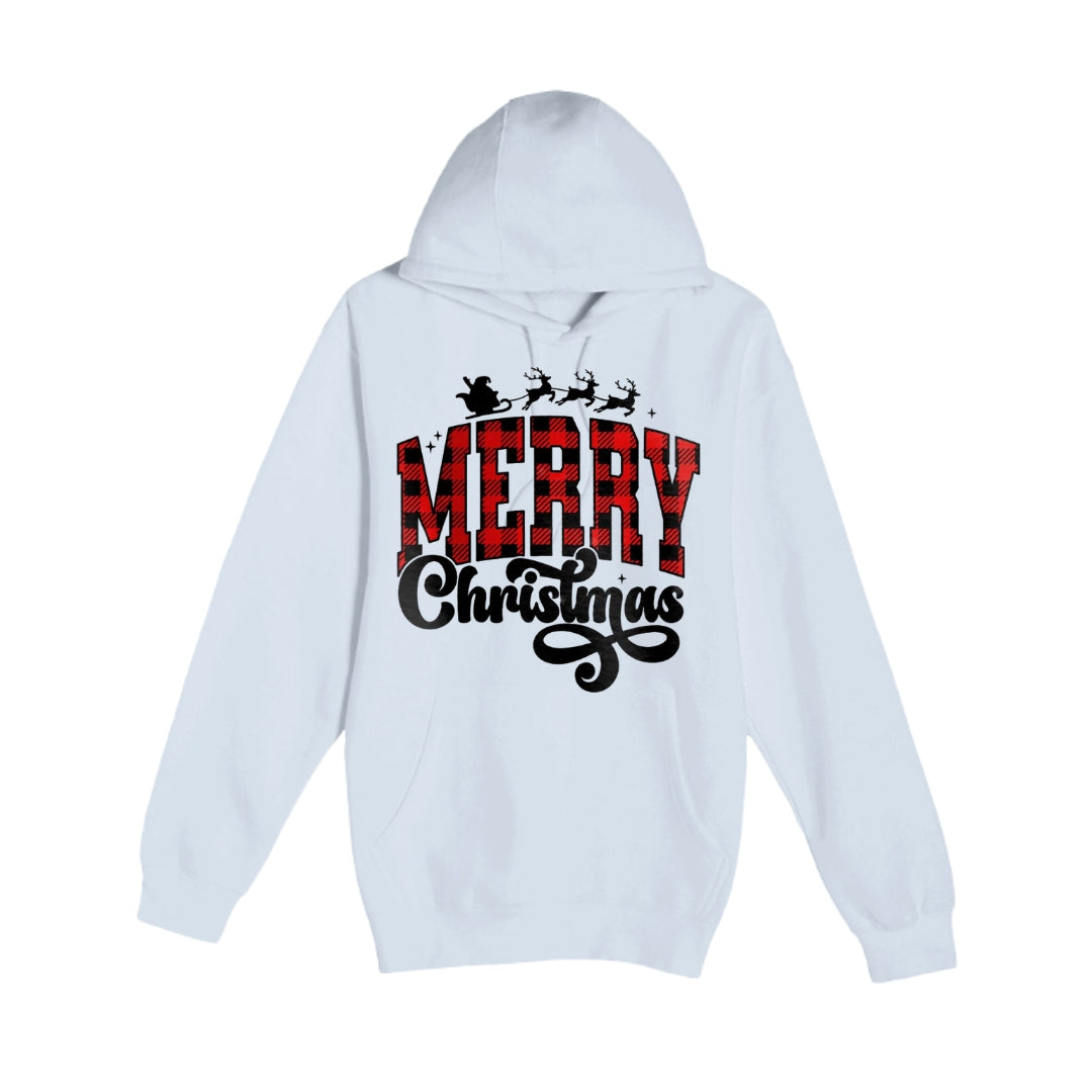 HOLIDAY HOODIE- Merry Christmas Buffalo Plaid Graphic