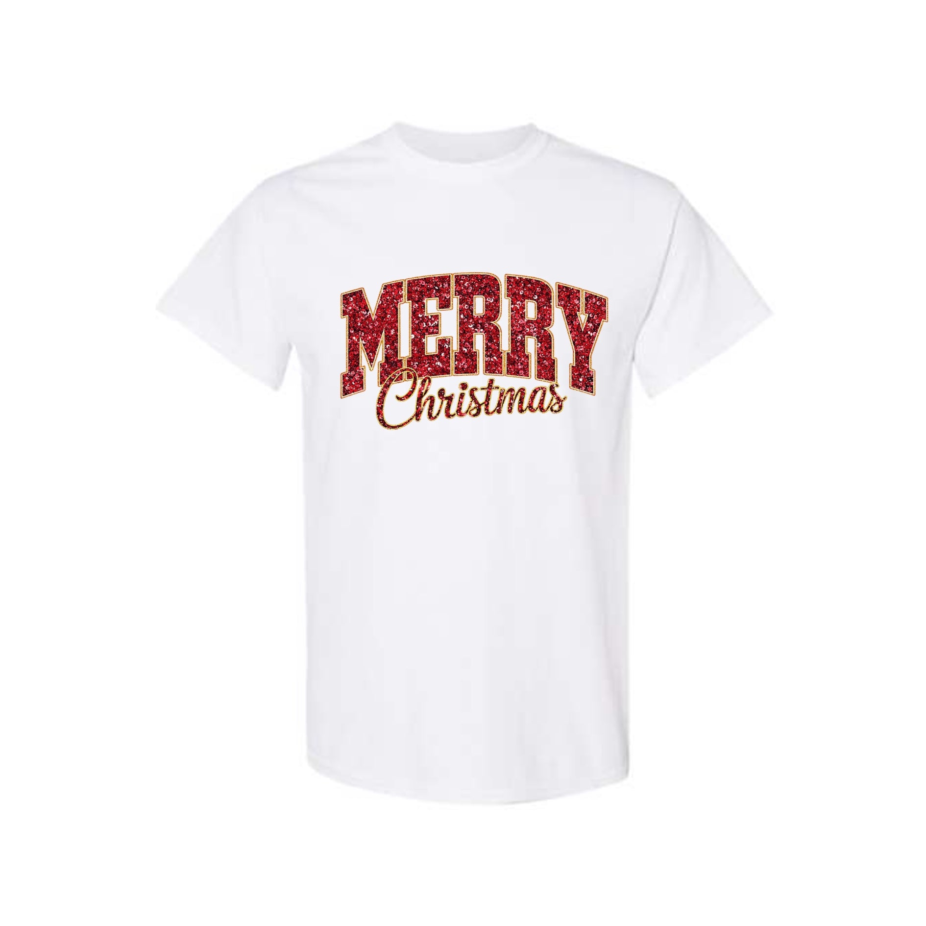 Minimalist Holiday Shirt - “Merry Christmas” Glitter Varsity Design