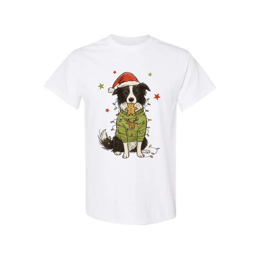 Merry & Furry Tees: Border Collie Christmas Lights Design – Cute Holiday Dog Lover Gift