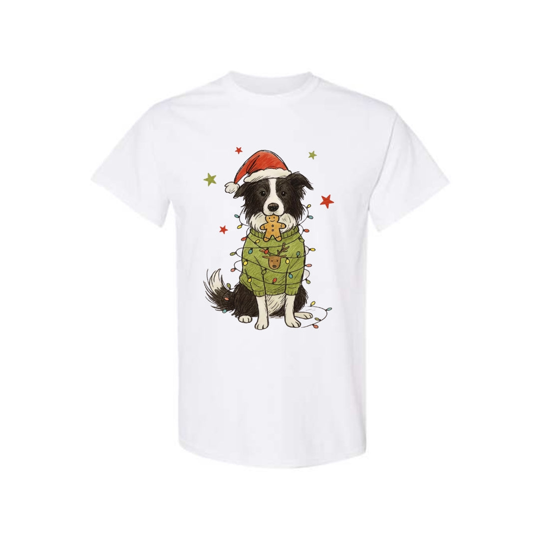 Merry & Furry Tees: Border Collie Christmas Lights Design – Cute Holiday Dog Lover Gift